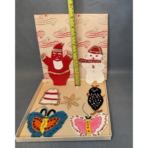 Vintage Christmas Ornaments Handmade Felt & Sequin Santa Claus Snowman Snowflake - Picture 2 of 7
